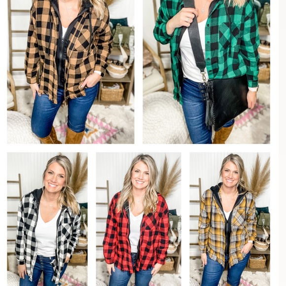 Hoodie Lined Plaid Shacket- White - Picture 4 of 4